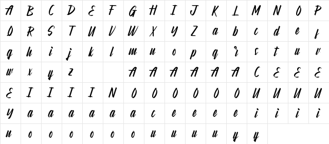 Amerilatte Demo Regular  glyph index