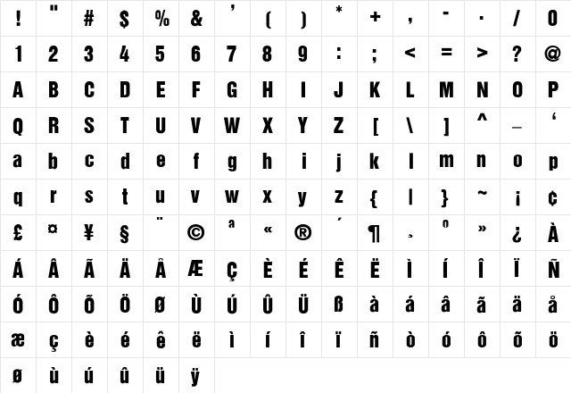 HelveticaInserat-Roman-SemiBold Regular  glyph index