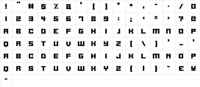 Alien Cyborg Regular  glyph index