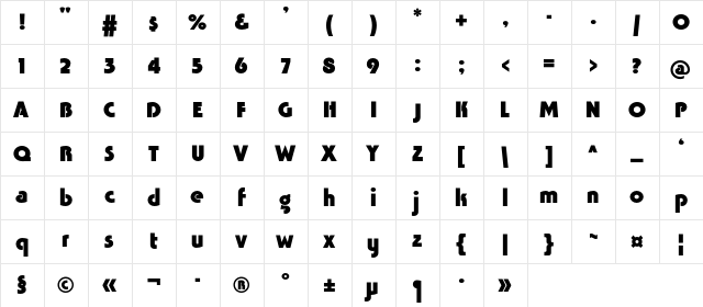 Tavrida Bold  glyph index