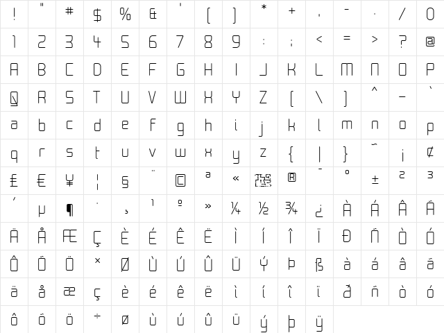 Moondog Zero Regular  glyph index