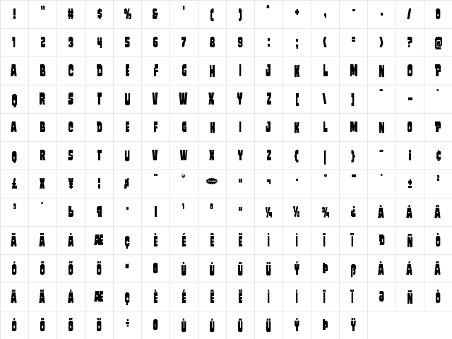 Mindless Brute Condensed Condensed  glyph index