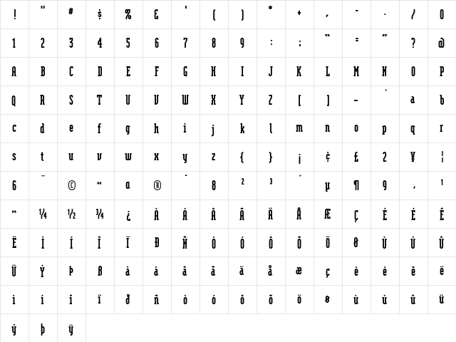 ModularSerifBlack Regular  glyph index