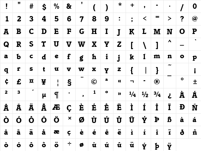 URWIschtarT Bold  glyph index