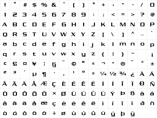Chaney Wide Normal  glyph index