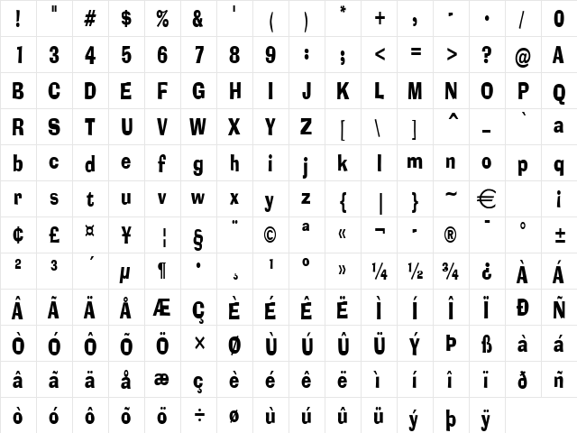 AlorCondensed Normal  glyph index