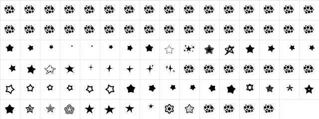 Super Stars Regular  glyph index