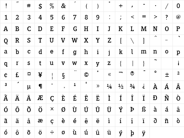 Siseriff LT Std Regular Regular  glyph index