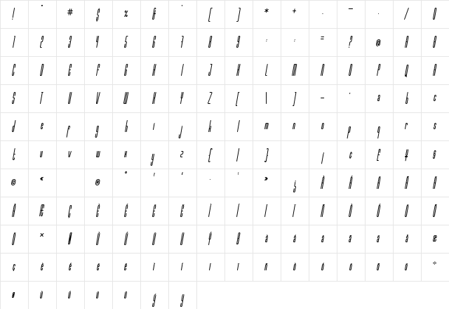 Marbellya Cond Bold Italic  glyph index