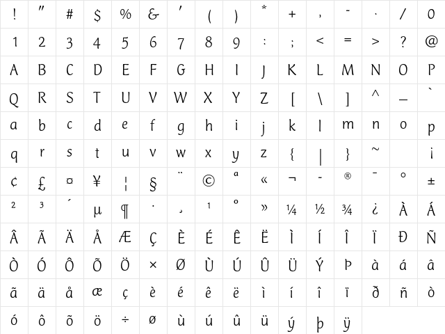 Mercurius CT Std Light  glyph index