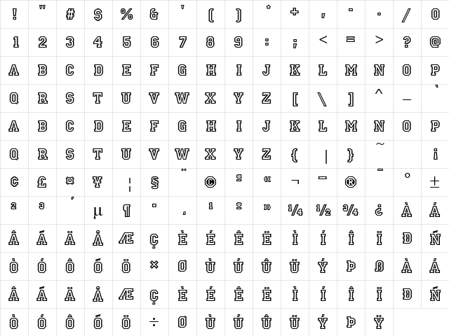 Princetown ICG Regular  glyph index