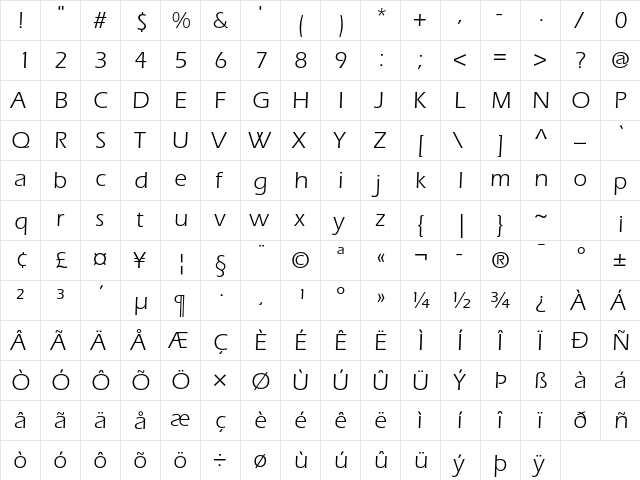 ITC Eras Std Book  glyph index