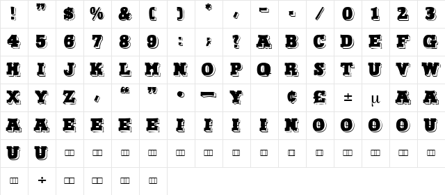 Bakery Regular  glyph index