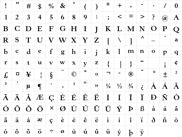Horley Old Style MT Std Bold  glyph index