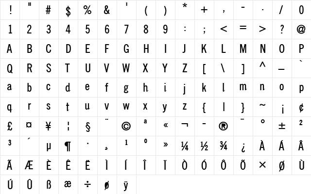 Thaitrade Medium  glyph index