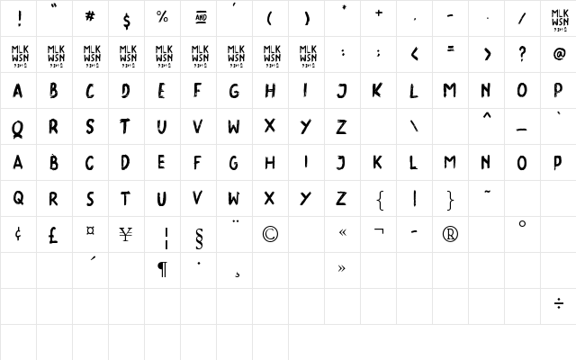 Unknown Secret Bold DEMO Bold  glyph index