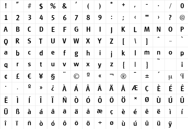 GlasgowSerial-Medium Regular  glyph index