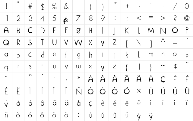 Public Medium  glyph index