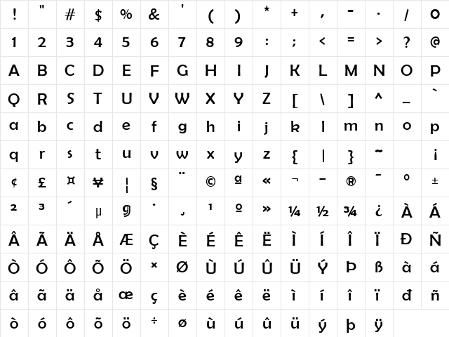 Berlin Sans FB Regular  glyph index