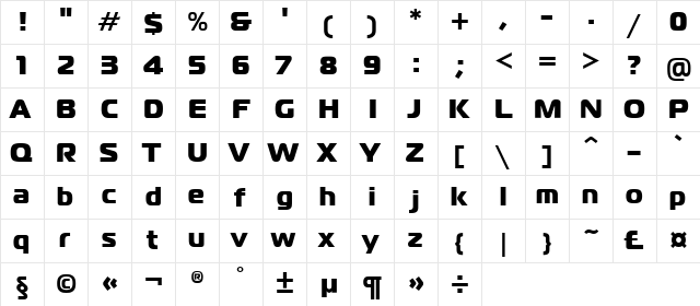 Ultra Vertex19 Roman  glyph index
