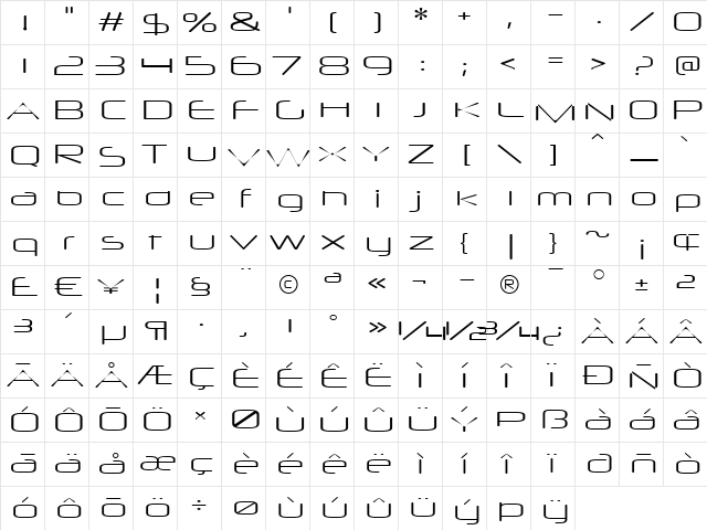 Neuropol X Xp Lite Regular  glyph index