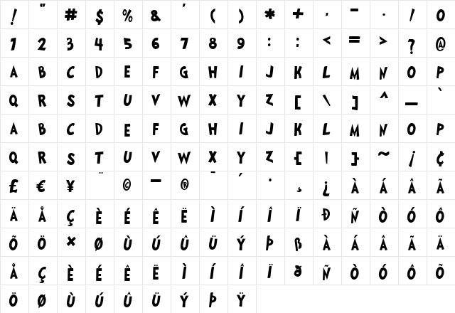 Jumping Bean Regular  glyph index