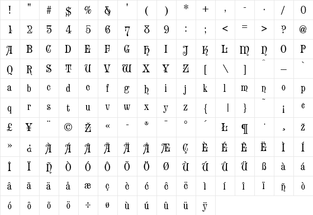 Templar Regular  glyph index
