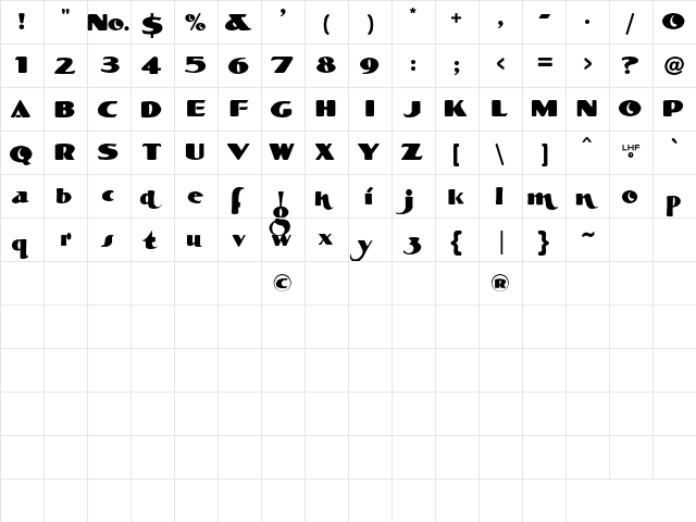 LHFBeckerRoundedBlock Regular  glyph index
