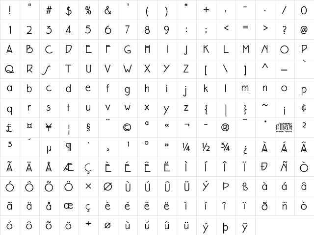 Eaglefeather Regular  glyph index