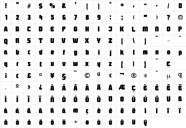 Pasadena-Heavy Regular  glyph index