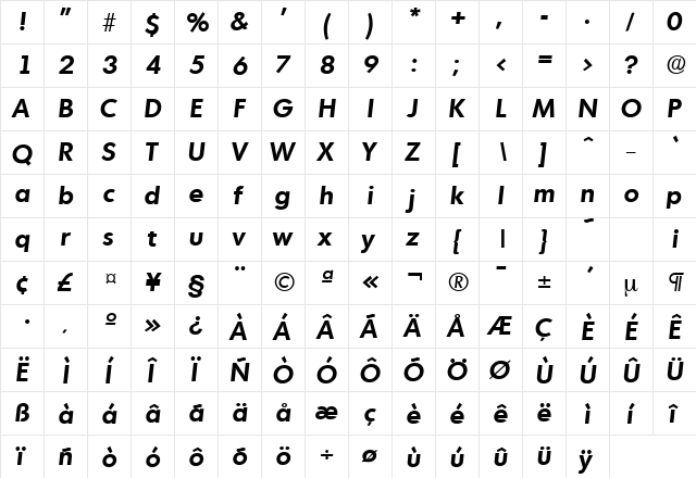 Montreal-Serial BoldItalic  glyph index