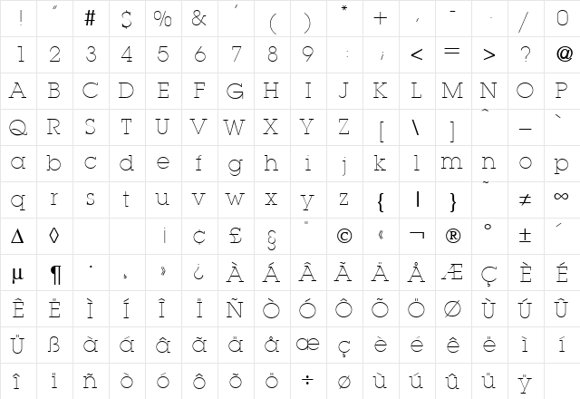 LubbersLight Regular  glyph index