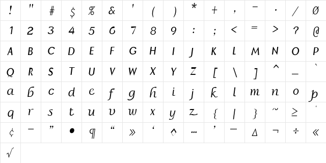 BorzoiReaderIta Regular  glyph index