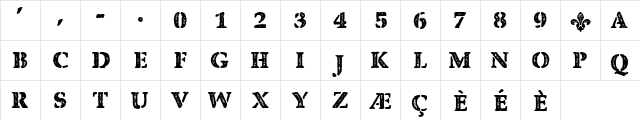 CF Quebec Stamp Regular  glyph index