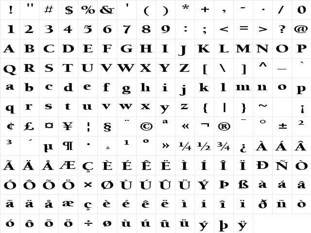 FZ ROMAN 24 EX Normal  glyph index