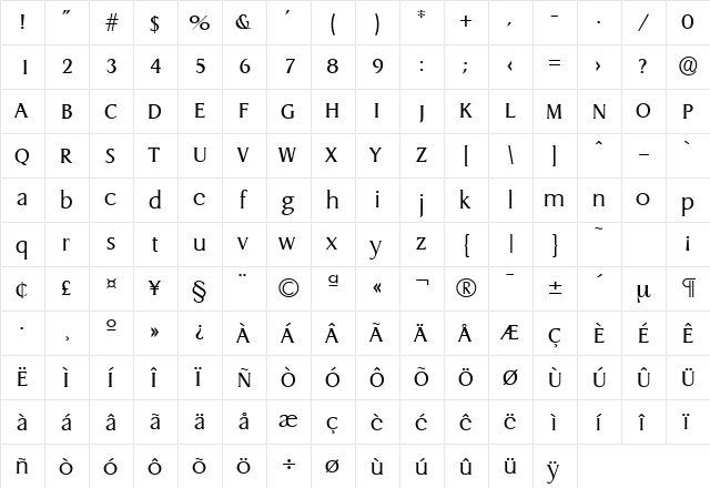 Dragon-Serial-Light Regular  glyph index