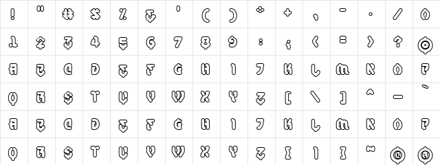 SamuraiCabCo Outline BB Regular  glyph index