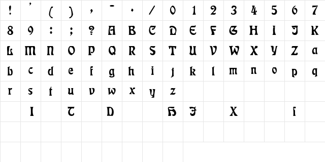 ParleySSK Regular  glyph index