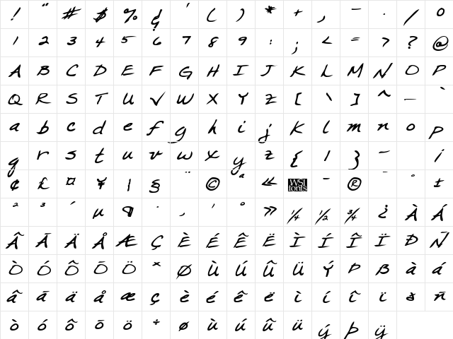 CrystalsHand Bold Italic  glyph index