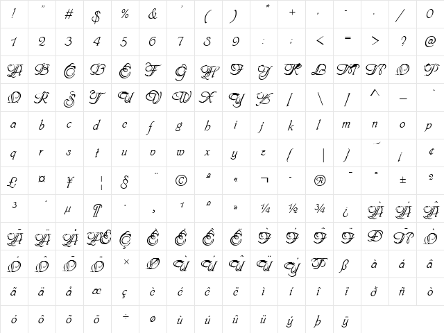 Phyllis Initials D Regular  glyph index