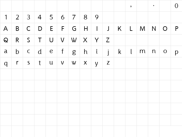 Pragnea Demo Regular  glyph index
