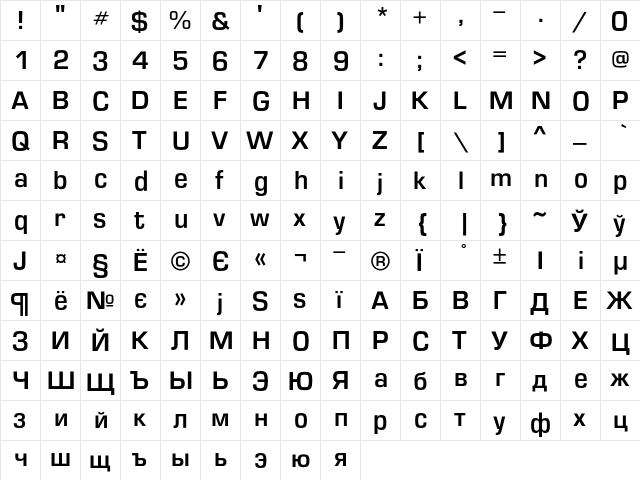 EuropeDemi Regular  glyph index