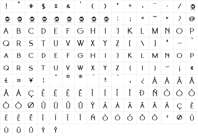 Moonglade DEMO Bold  glyph index