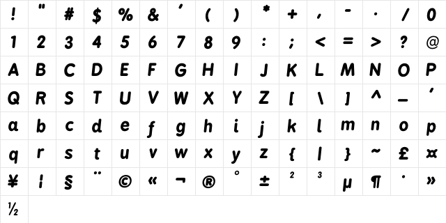 BPreplay Bold Italic  glyph index