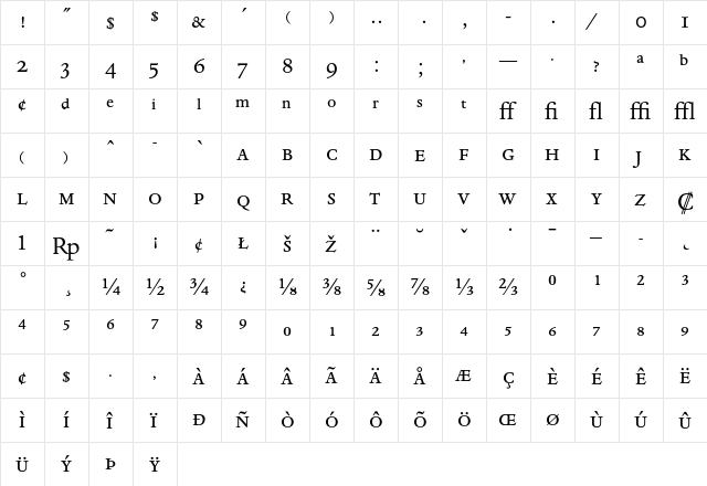 Dante MT Regular Expert  glyph index