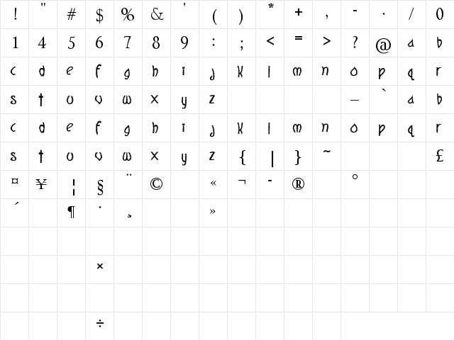 Quite Mighty Regular  glyph index