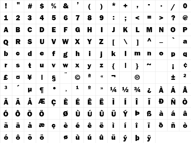 Moby Dick 9 Regular  glyph index