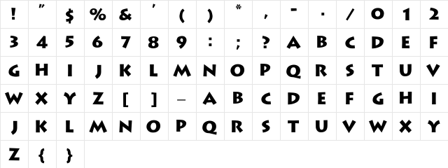 LithographExtBo Regular  glyph index