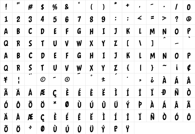 Mindflyers Comics Regular  glyph index