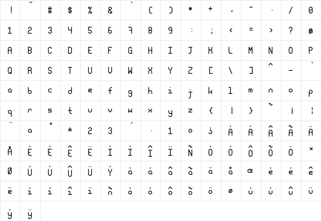 Modum Regular  glyph index